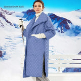 Cotton-padded Jacket Female Rhombus Plaid Loose-fitting-Dark Blue-9