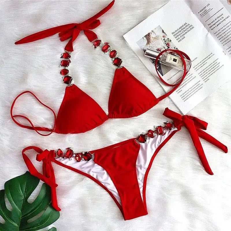 Crystal Diamond Glamour Gemstone Bikini-1Red-11