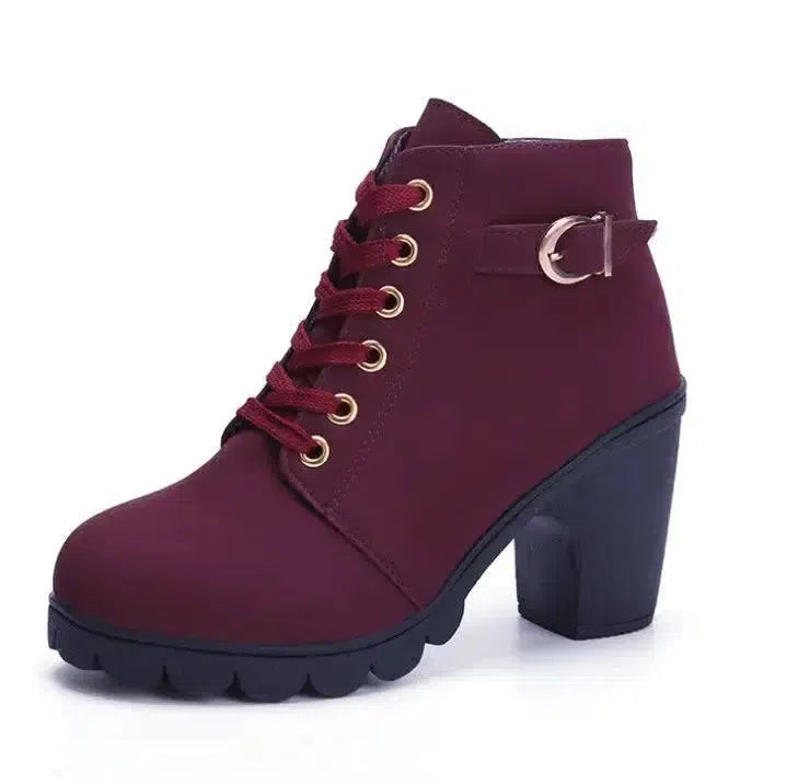 Cuculus Spring Winter Women Boots High Quality Solid Lace-up-1