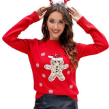 Deer Embroidered Cute Christmas Knitted Sweater-2