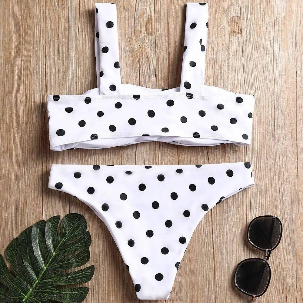 Dot print split bikini-White-1