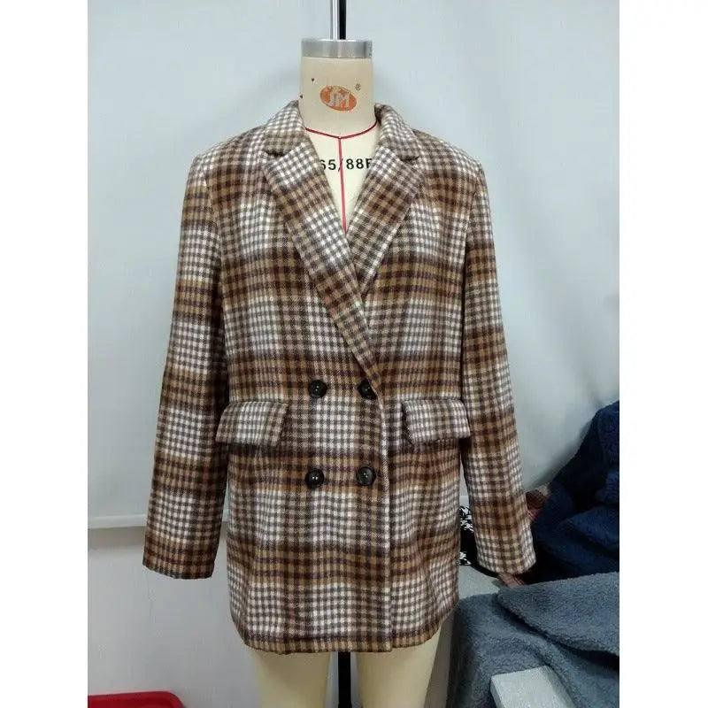 Double-breasted Checkered Casual Blazer-3