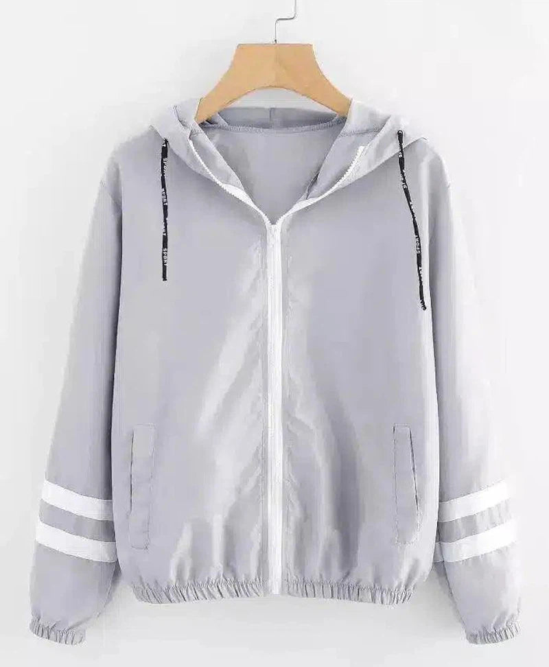 LOVEMI - Lovemi - Double Stripe Panelled Long-sleeved Hooded Jacket