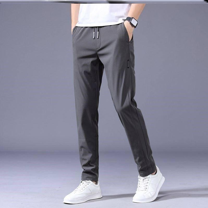 Drawstring Trousers Thin Casual Pants Korean Version Loose-Grey-3