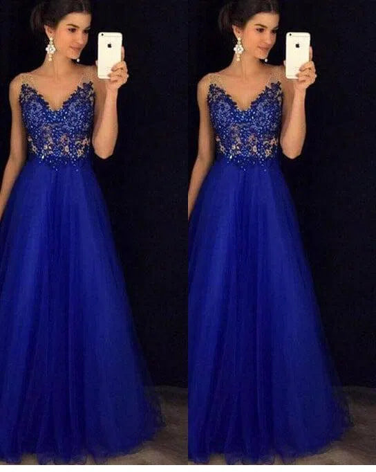 Dress Backless Beaded Ball Elegant Long Dress Blue Chiffon-1