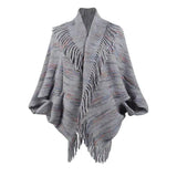 Drizzling Colorful Striped Tassel Women's Shawl-Gray-5