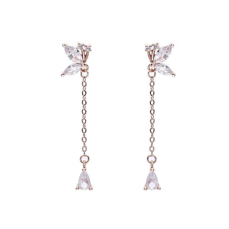 S925 Butterfly Zircon Tassel Earrings Women's Niche Exquisite Long Earrings Jewelry-5