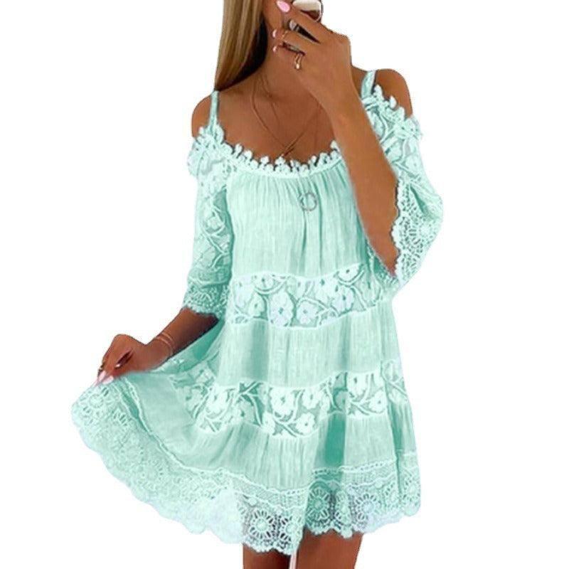 Elegant Off-Shoulder Princess Lace Dress-12