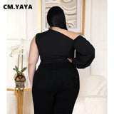 Elegant Plus-Size Black One-Shoulder Jumpsuit-3