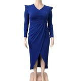 Women's Clothing New Style Long Sleeve V Neck Urban Plus Size Evening Dress 5xl Solid Color Elegant Party Dresses Wholesale-6