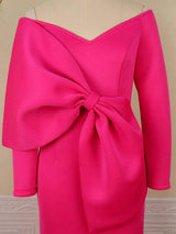 Elegant Plus-Size Pink Bow Dress for Special Occasions-5