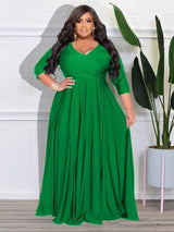 Wmstar Plus Size Party Dresses for Women Fall Clothes V Neck Bandage Big Hem Elegant Party Maxi Dress Wholesale Dropshipping-green-9