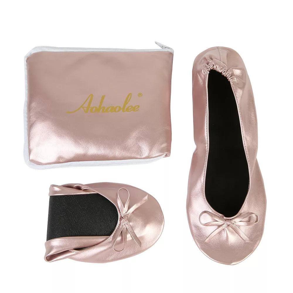 Elegant Satin Ballet Flats with Matching Pouch-1