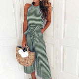 Elegant Jumpsuits Women Sleeveless Striped Jumpsuit-Green-6