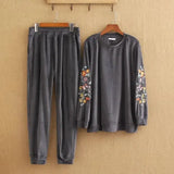 Plus-size Spring and Autumn Wear New Sports and leisure suit large embroidery gold velvet two-piece suit-GRAY-8