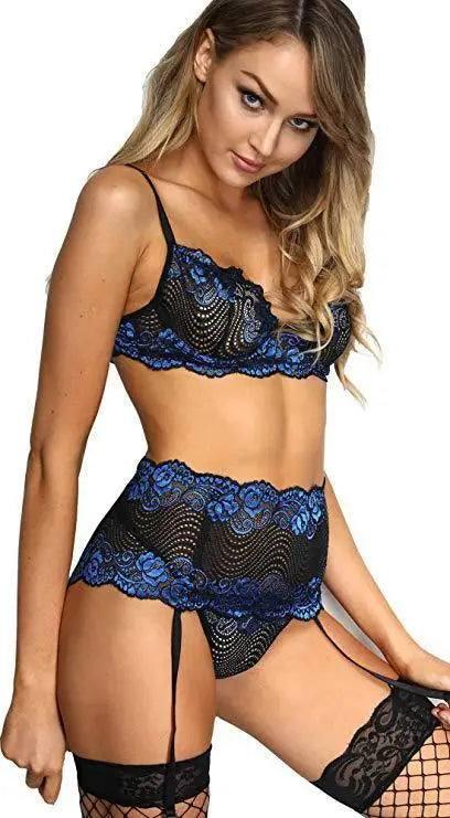 Erotic Lingerie Erotic Pajamas Three-point Abdominal-Blue-1