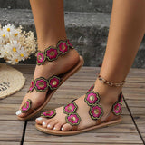 Ethnic Style Flowers Flat Sandals Summer Vacation Casual-5