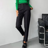 European And American Fashion High Waist Trousers Slim Fit-Black-6