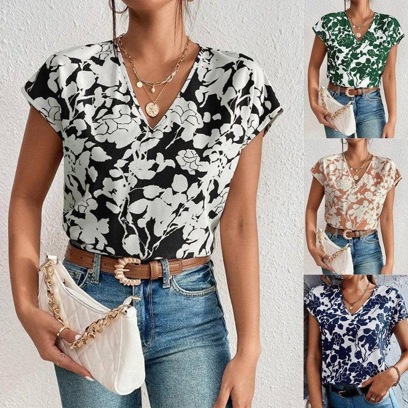 European And American Fashion V-neck Short Sleeve Printed-1