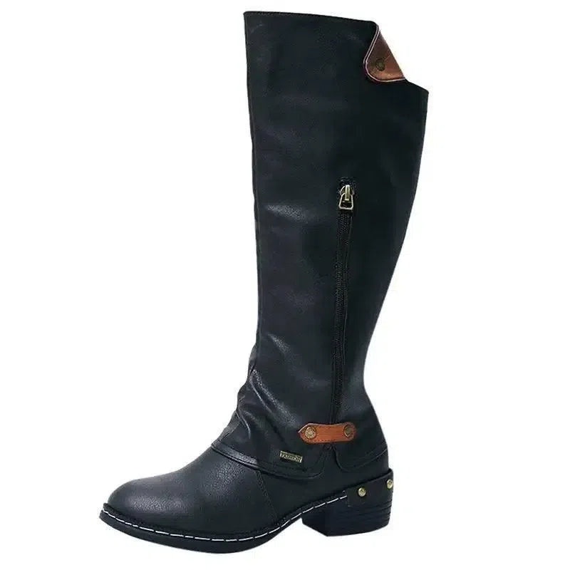 European And American Flat Zipper Women Boots-Black-4