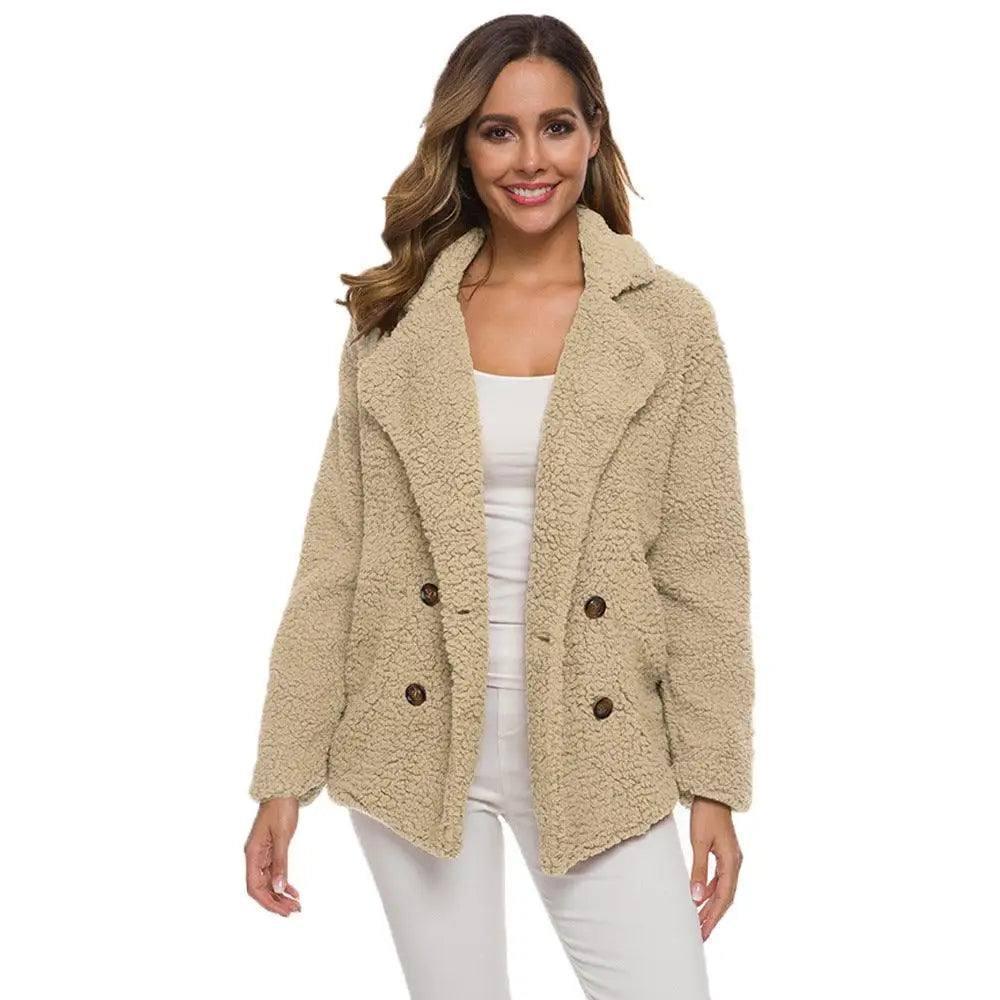 European And American Lamb Fleece Thickened Women's Sweater-Khaki-2