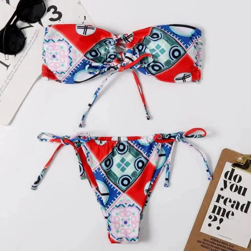 European And American Printed Split Bikini Swimsuit-Red-5