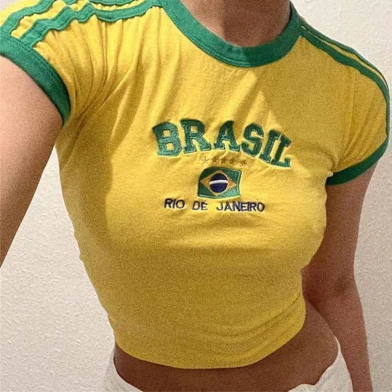 Stylish Brazil Crop Top - Trendy Streetwear-Yellow-3