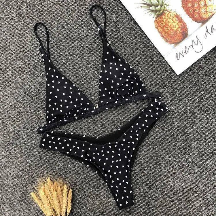 European And American Cute Bikini Retro Love Print-Black-6