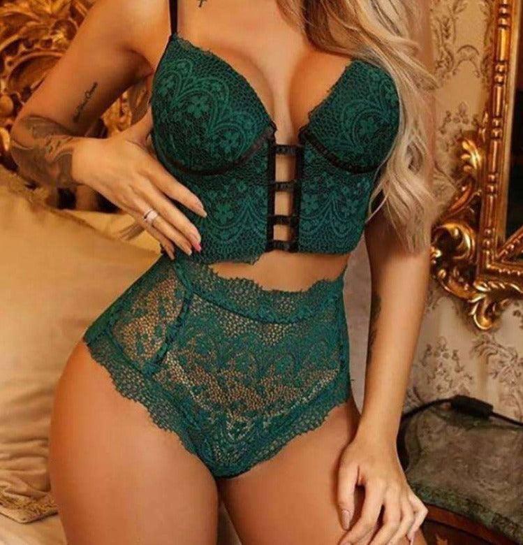 European And American Sexy Lingerie Sexy Seductive Lace-Green-4