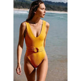 European And American Solid Color Bikini One Piece Swimsuit-Yellow-1