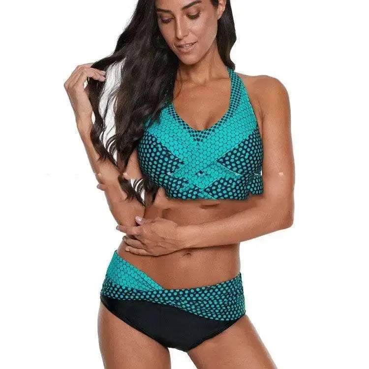 European And Beautiful Gathered Split Swimsuit-DarkGreen-5