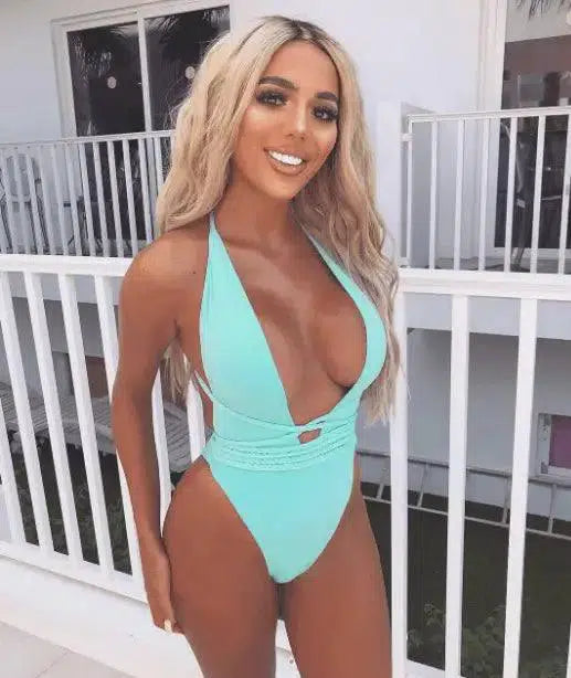 Explosion models women's one-piece swimsuit braided-Blue-12