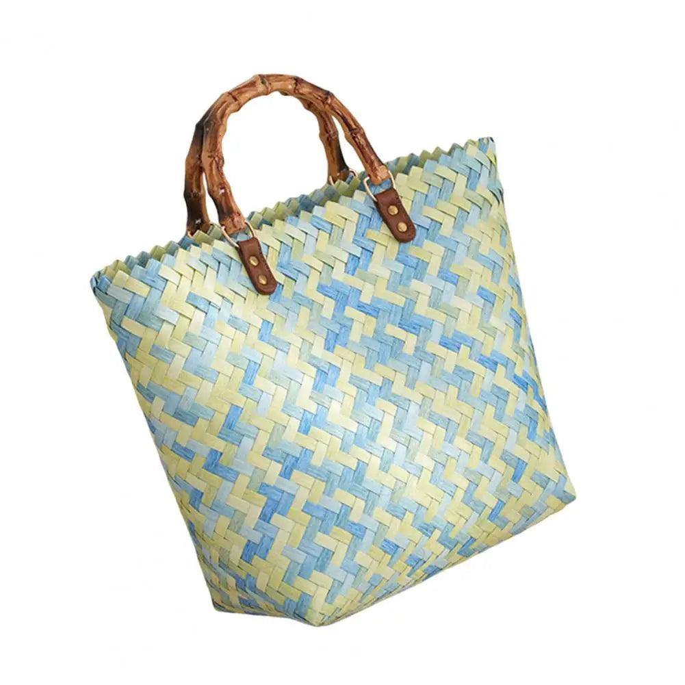 Exquisite Woven Tote Bag Multifunctional Women Handbag High-Blue-10