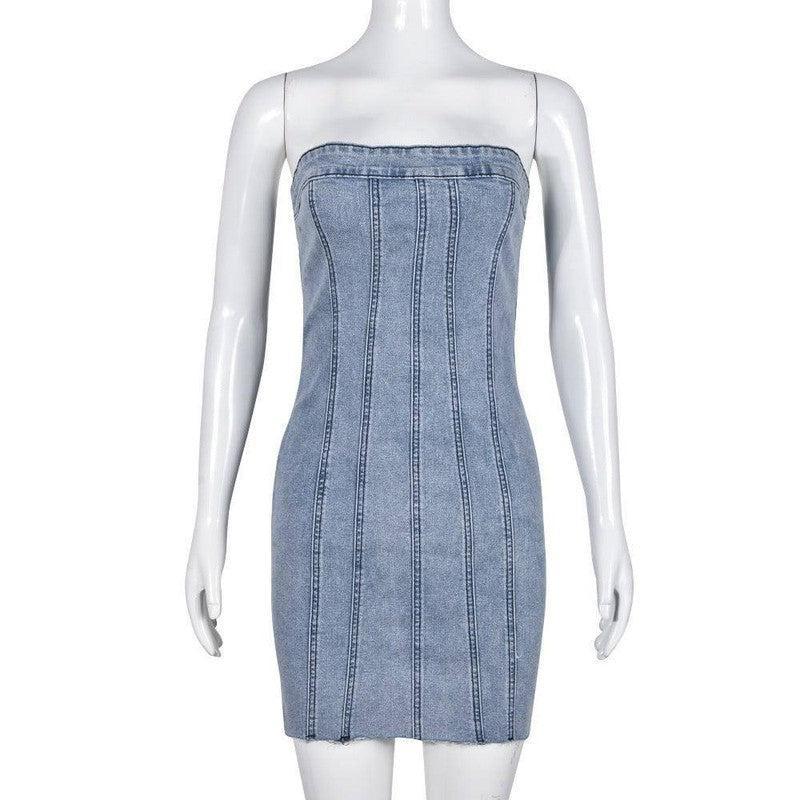 Stylish Backless Denim Dress for Summer-Light Blue-4