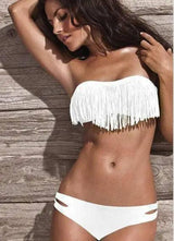 Fashion bra swimwear bikinis tassel female spa tourism suit-White-2