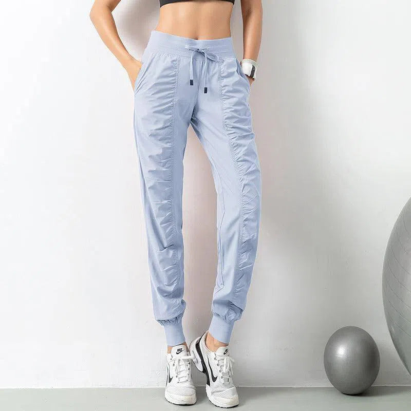 Fashion Casual Sports Pants For Women Loose Legs Drawstring High Waist Trousers With Pockets Running Sports Gym Fitness Yoga Pants-Blue-7