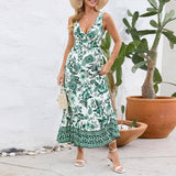 Fashion Floral Print V-neck Dress Summer Sexy Slim Fit-Green-7