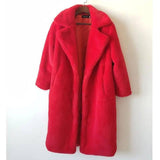 Fashion High Quality Velvet Fur Long Coat Women-Red-2