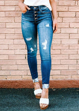 Fashion Holes Skinny Jeans-Denim Blue-11