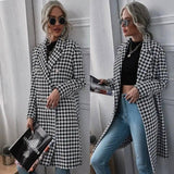 Fashion Houndstooth Print Long Woolen Coat-1