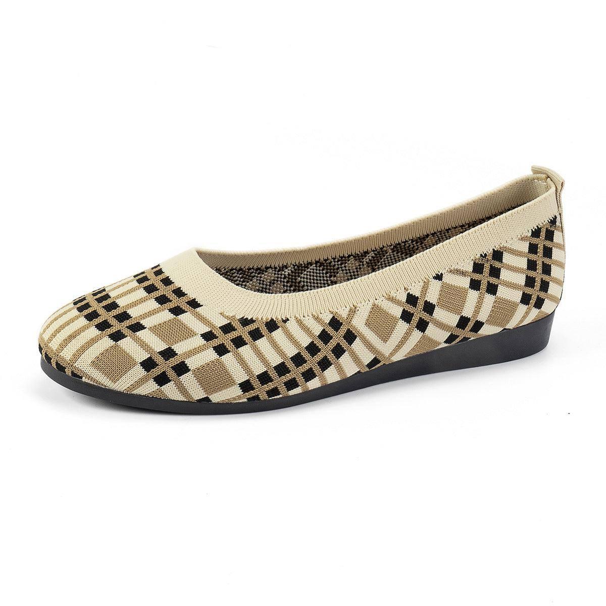 Fashion Plaid Print Flats Shoes Fashion Casual Breathable-Beige-6