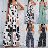 Fashion Print Square Neck Jumpsuit With Pockets Spring Summer Casual Loose Overalls Womens Clothing-1