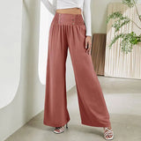 Fashion Straight Wide Leg Pants Elastic High Waist Casual Trousers For Women-Pink-5