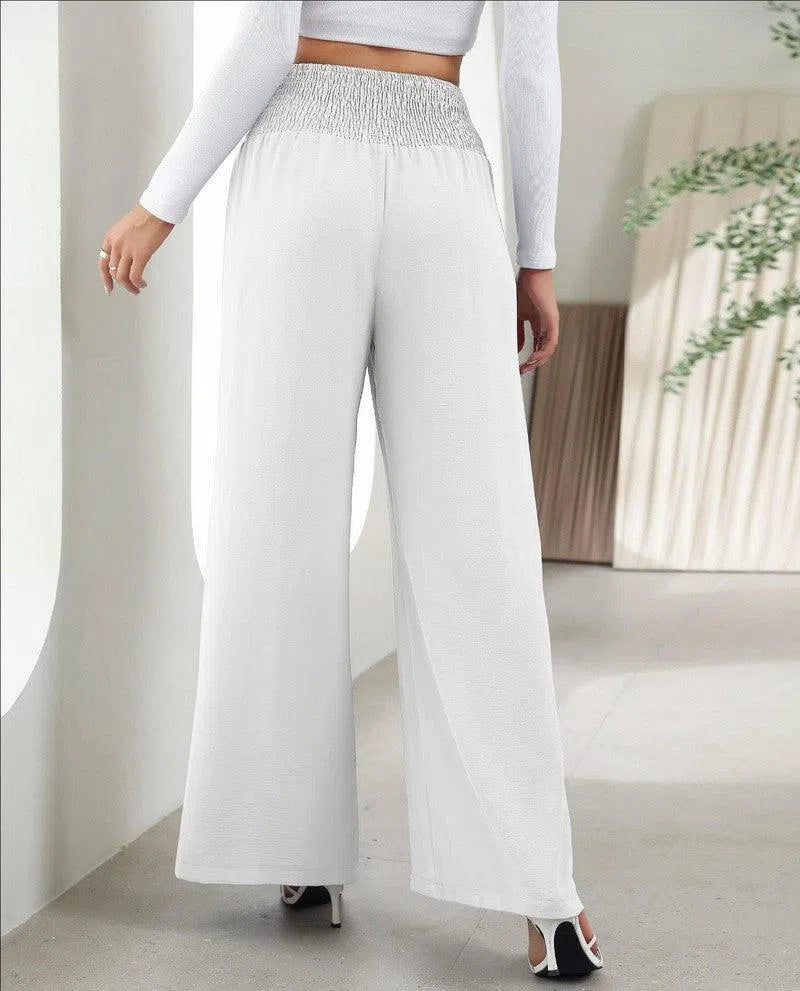 Fashion Straight Wide Leg Pants Elastic High Waist Casual Trousers For Women-9