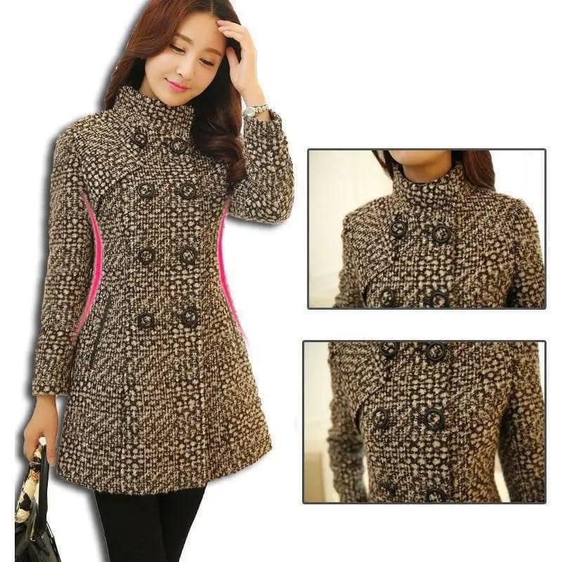 Fashion Thick Plaid woolen coat women's clothing-Coffee-8