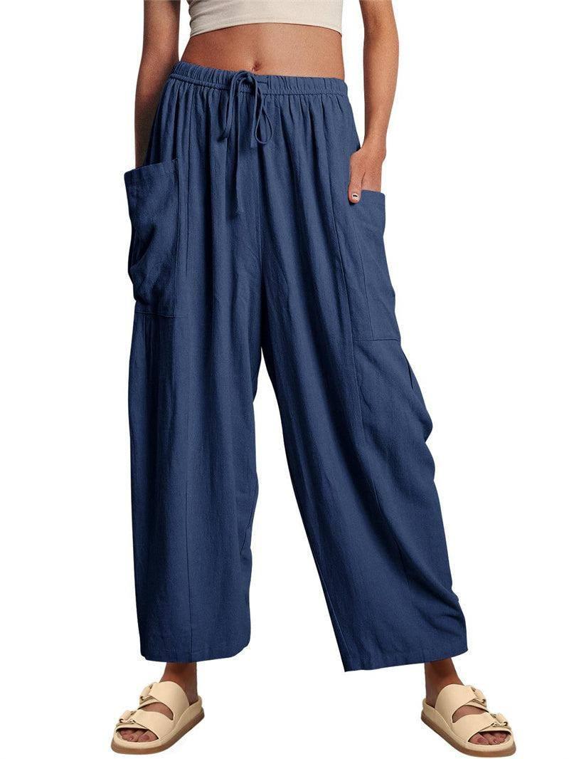 Fashion Wide Leg Pants Summer Loose Elastic High Waist Yellow / 3XL-Dark Blue-11