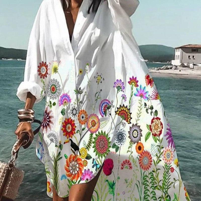 Fashion Women's Loose Digital Printing Long-sleeved Lapel-Figure 10-1