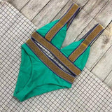 Fast Selling Triangle Color Matching High Waisted-Green-5