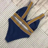 Fast Selling Triangle Color Matching High Waisted-Blue-7