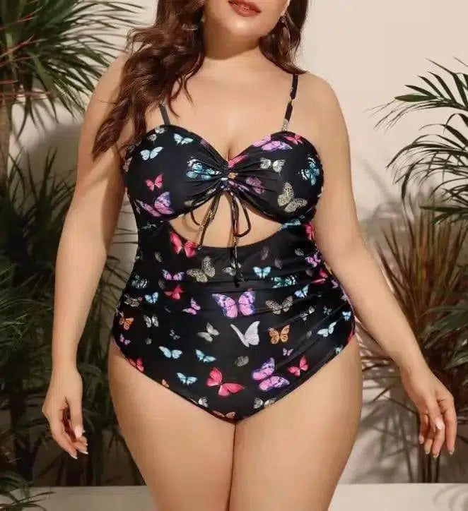 Fat Woman One Piece Print Plus Fat Swimsuit-1